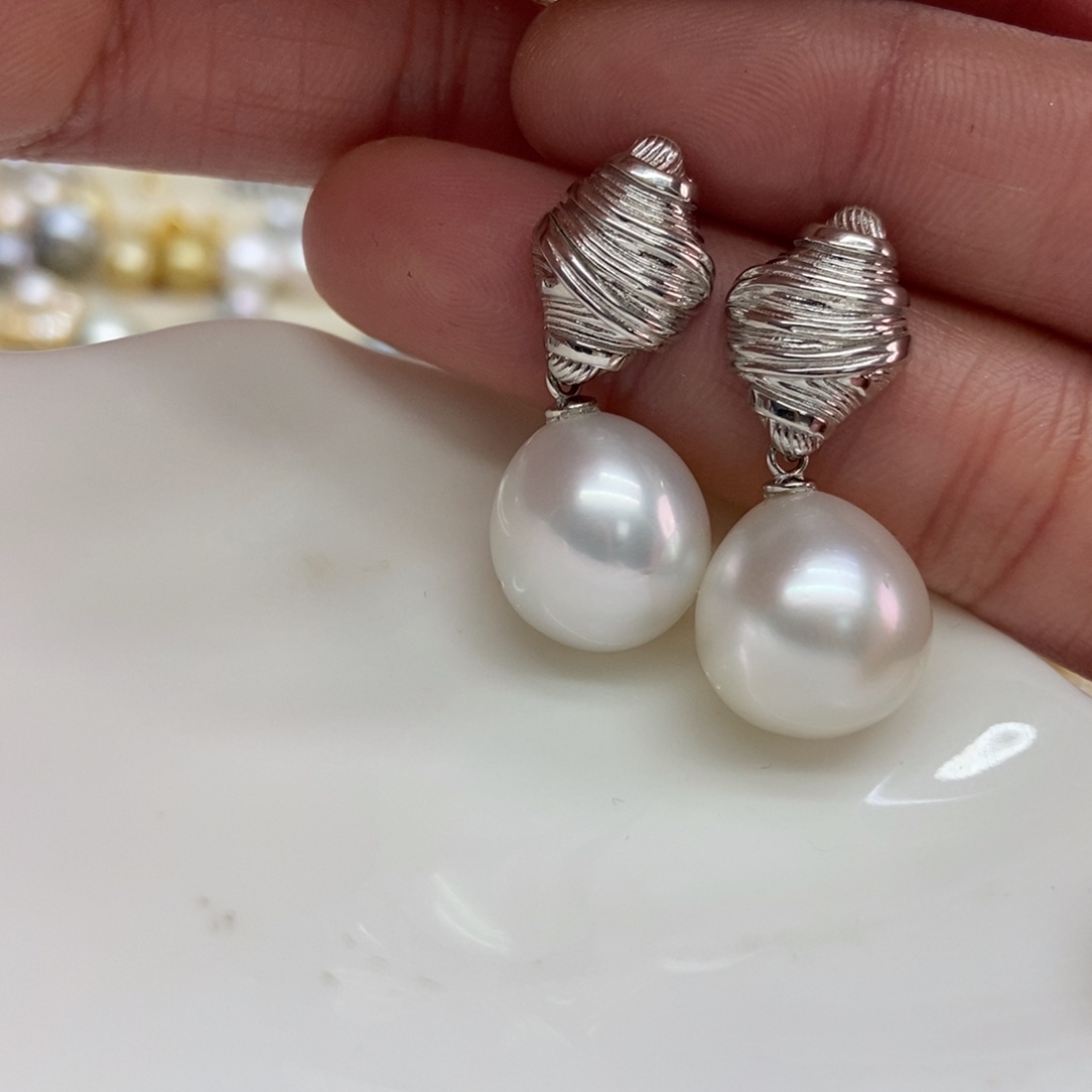 海水珍珠耳饰银S925镶嵌