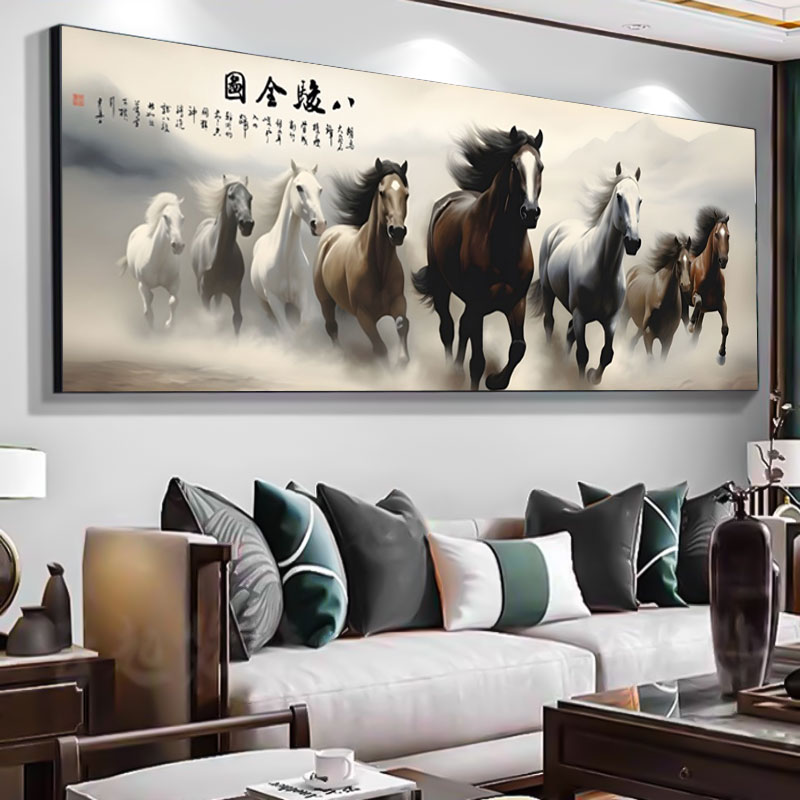 【多款可选】八骏图办公室挂画马到成功客厅背景墙用品装饰画高级感