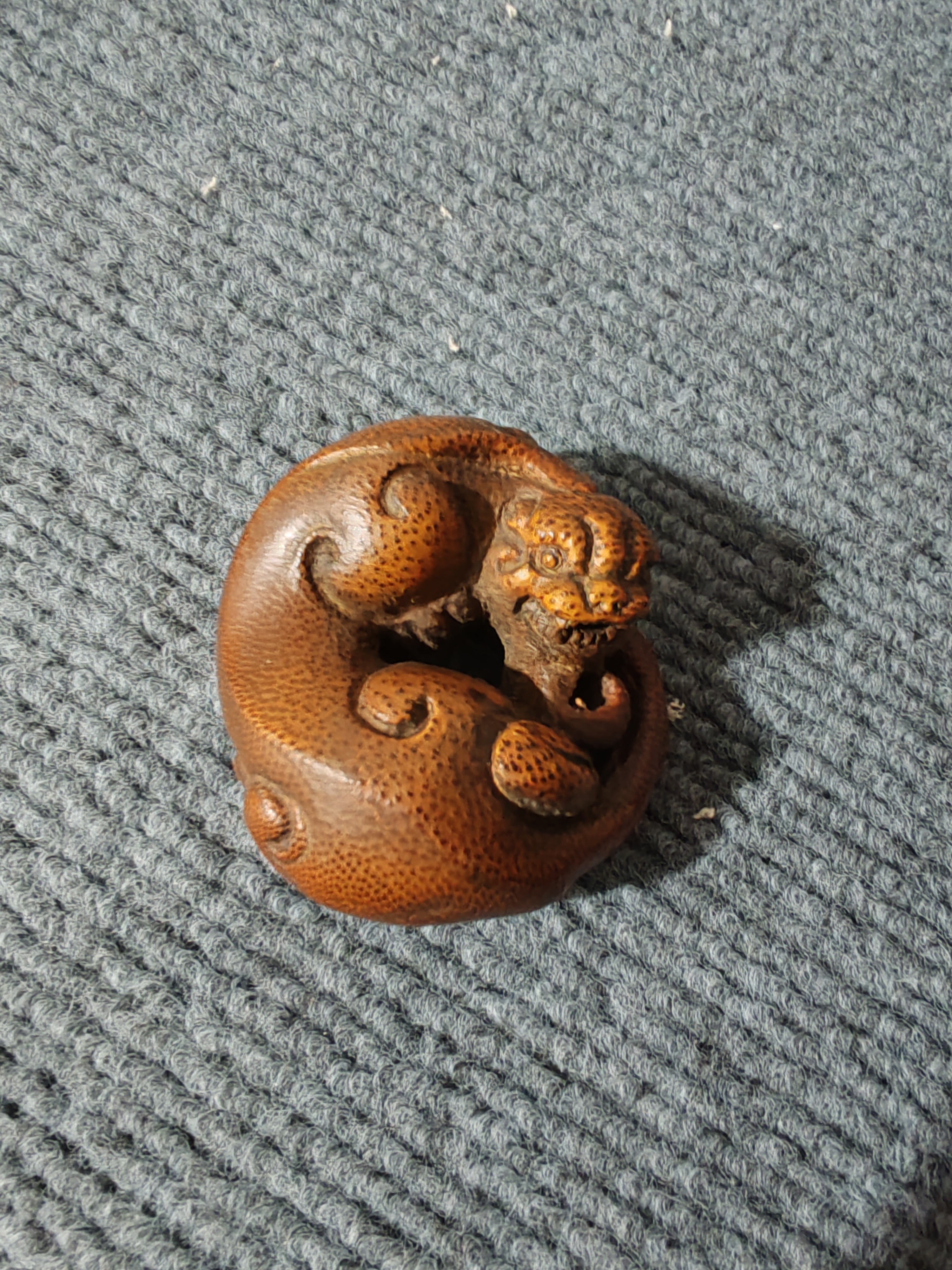 竹根雕元宝貔貅瑞兽手把件招财摆件