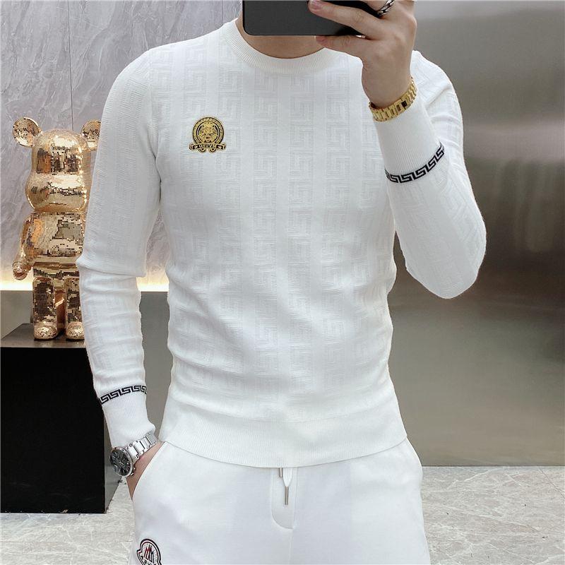 欧货轻奢高品质秋冬款长袖针织毛衣时尚男士休闲圆领打底衫潮5137