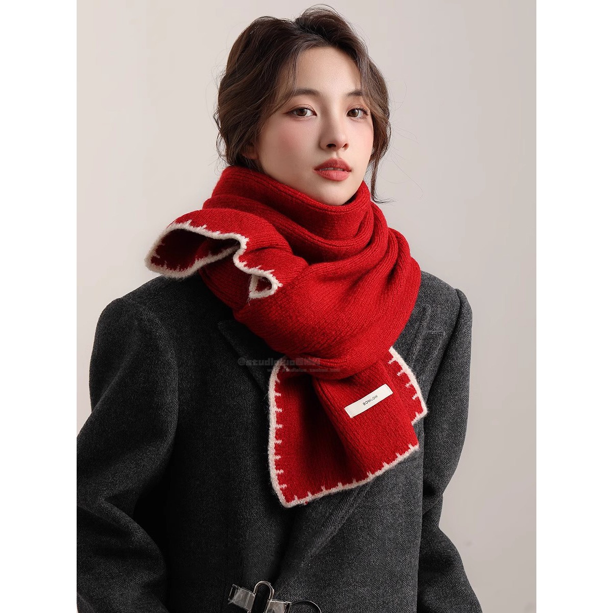 含羊毛高级感针织围巾女冬季2025韩系氛围百搭加厚保暖送给女朋友