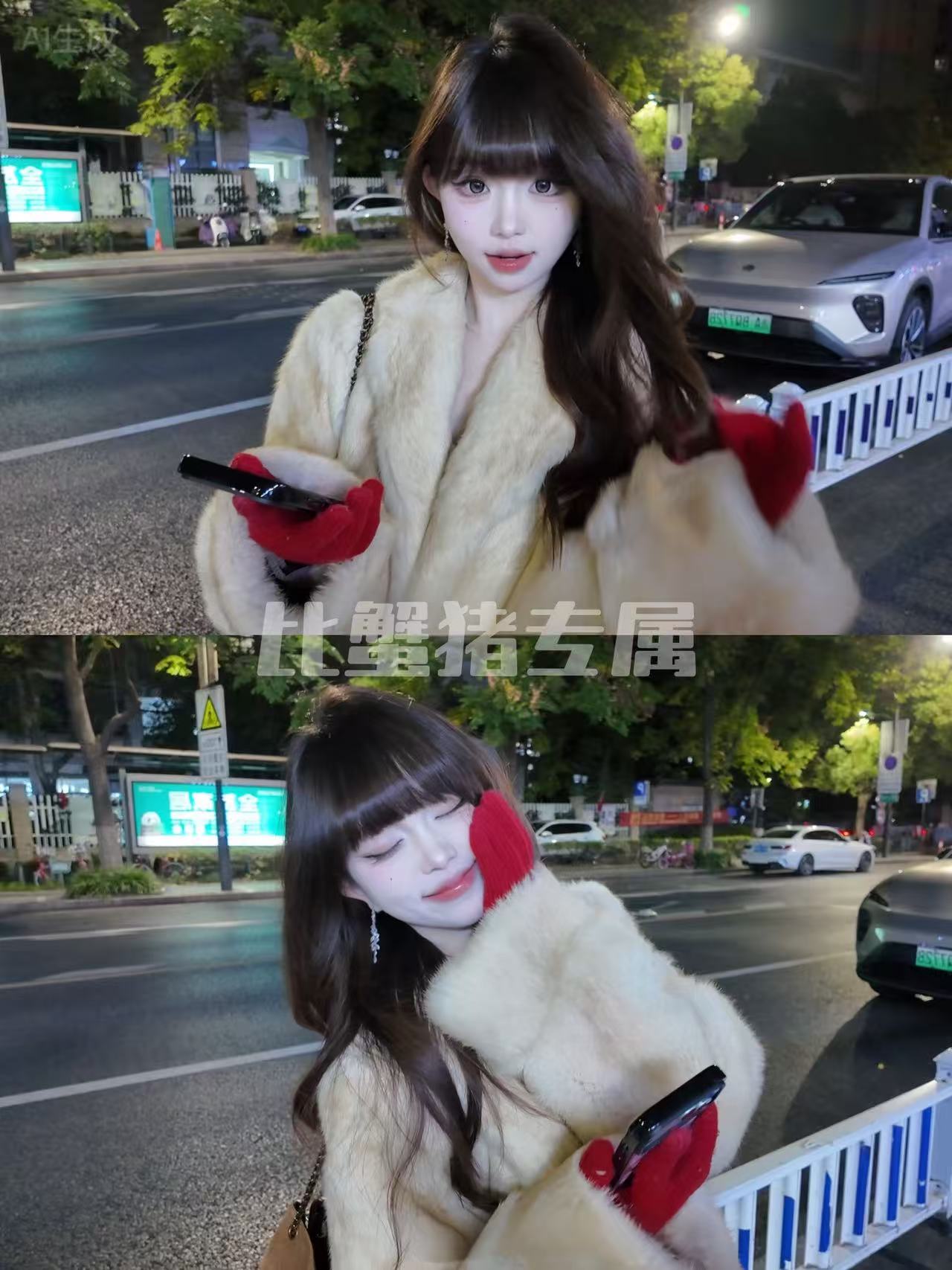 【金珀流光】100%整皮兔毛一体中款翻领千金皮草外套