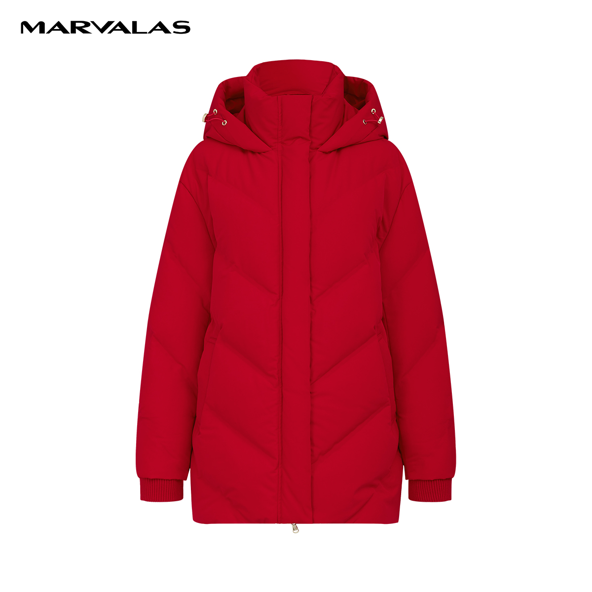 【商场同款】曼德诗中长款羽绒服冬季连帽保暖外套女M4273074