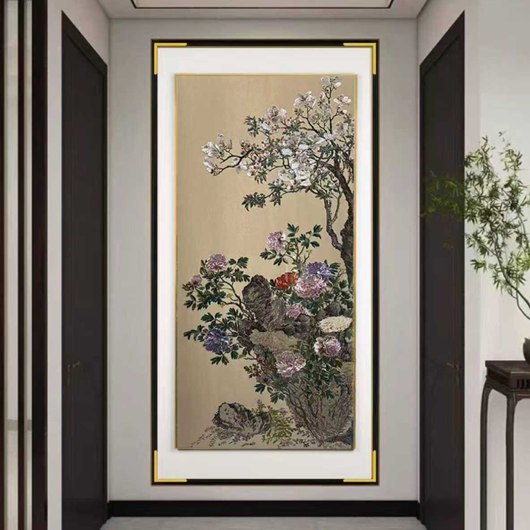 新中式苏州刺绣织锦绣喜上眉梢画高端双框客厅玄关背景装饰画