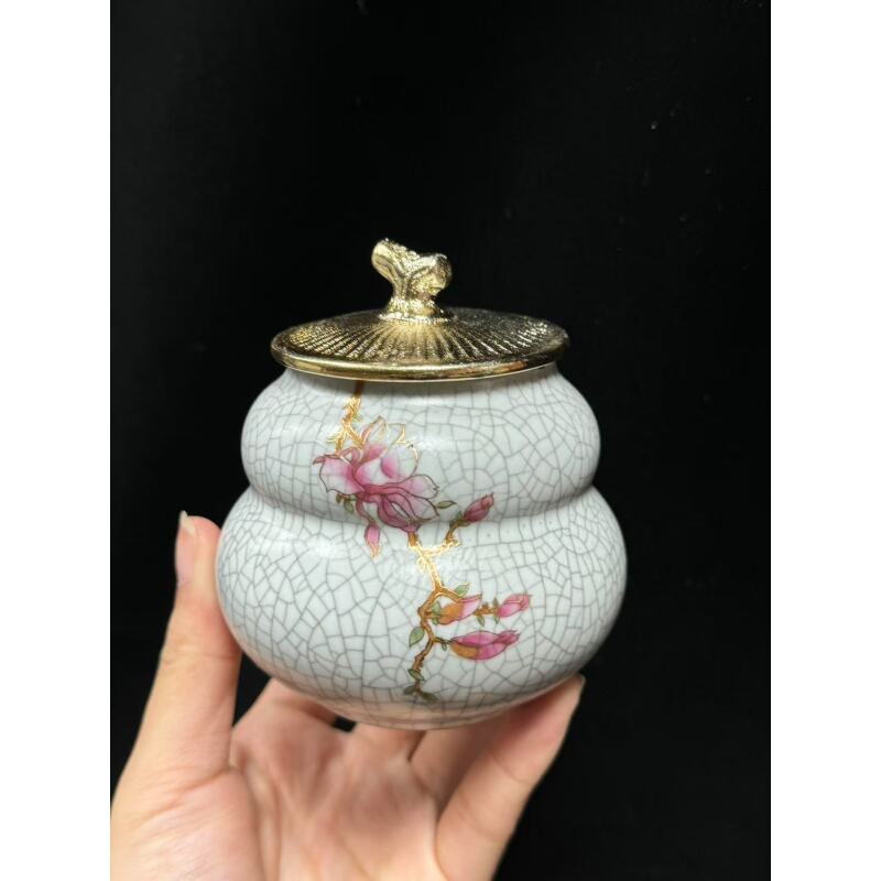 汝窑当代桃花葫芦茶叶罐 A12186