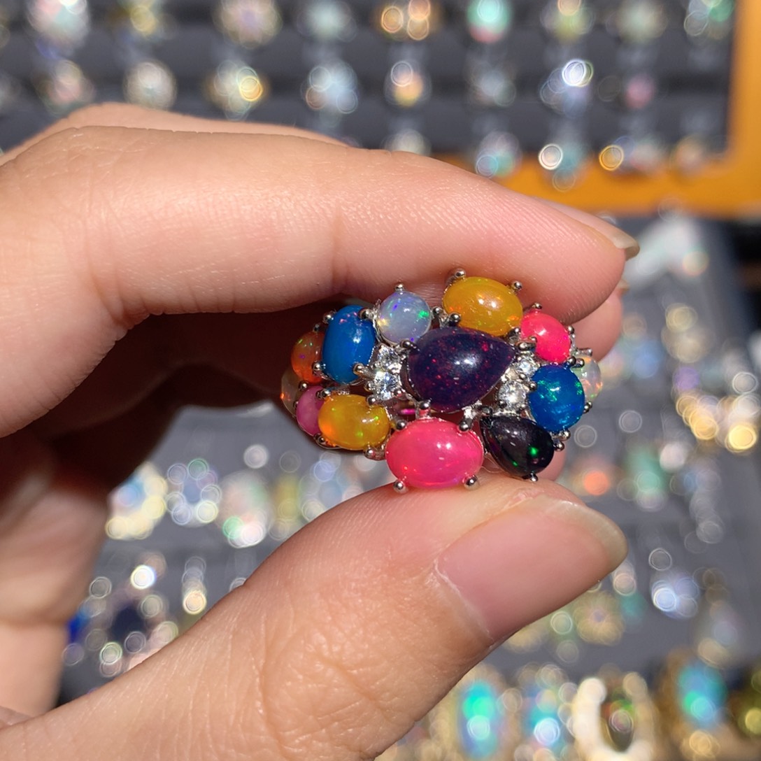 银S925镶嵌欧泊欧泊戒指y