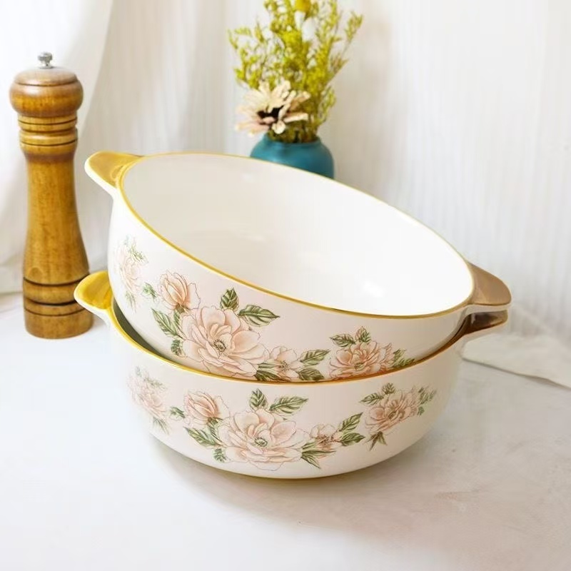 山茶花双耳碗9英寸2只（加双耳约23cm）