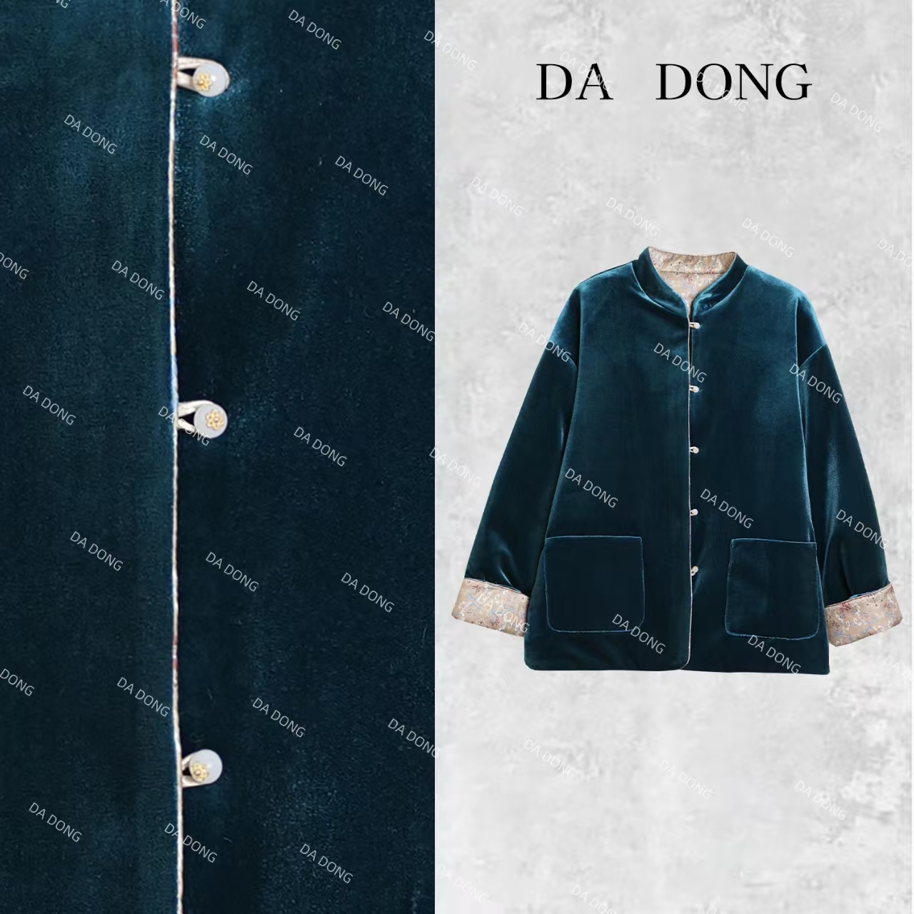 孔雀蓝--新中式时尚百搭高定轻奢气质洋气女士双面双穿宽松棉服