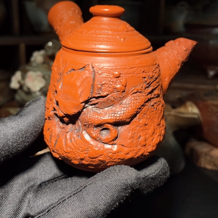 陶瓷常滑烧朱泥侧把壶