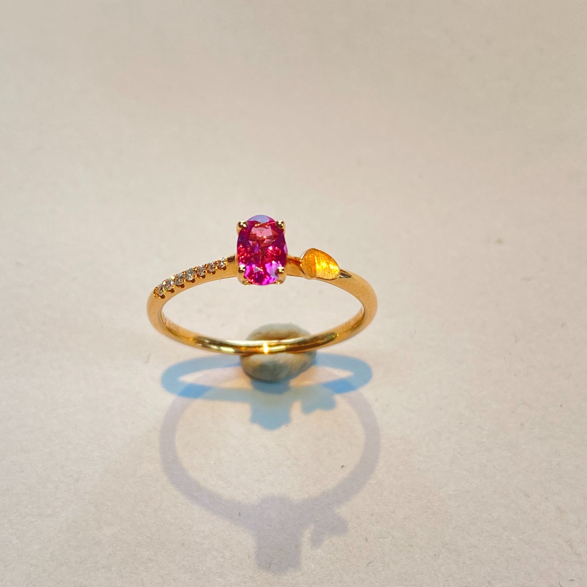 老戴甄选女神节天然18k金k玫碧玺戒指1.84g高级定制100%真品