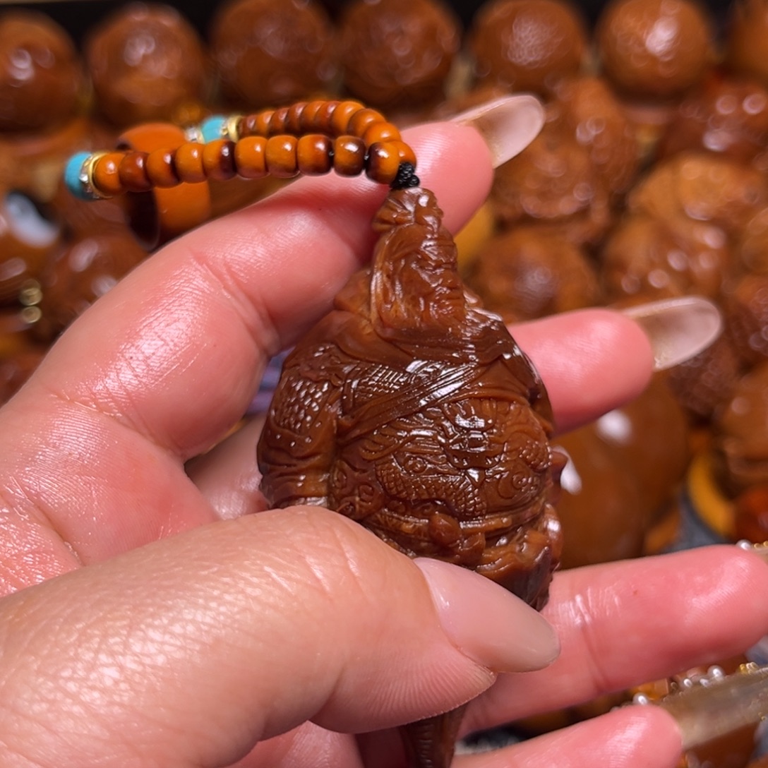 三***实橄榄核把件钟馗手把