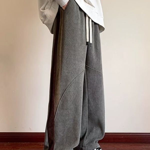 加绒加厚阔腿裤男冬季美式复古潮牌直筒裤宽松感休闲运动长卫裤