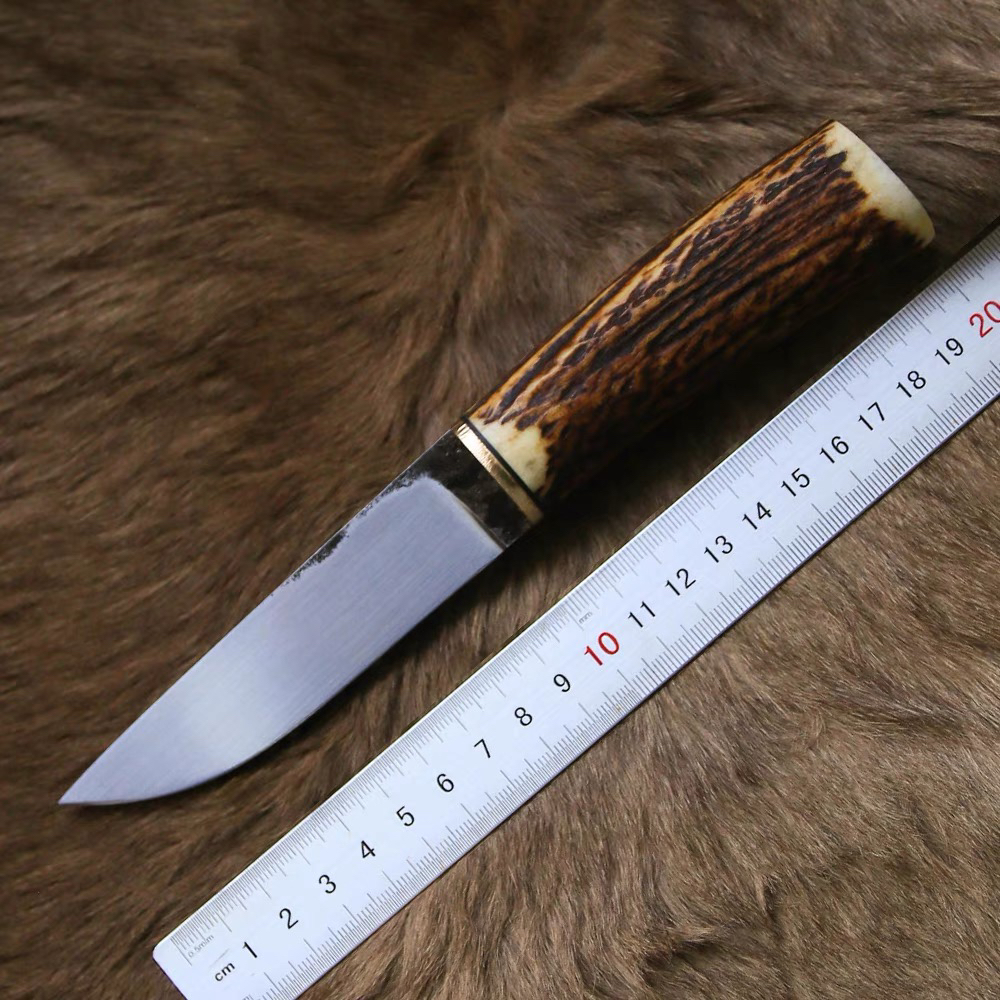 手工锻打鹿角小北欧刀户外小刀野营bc刀