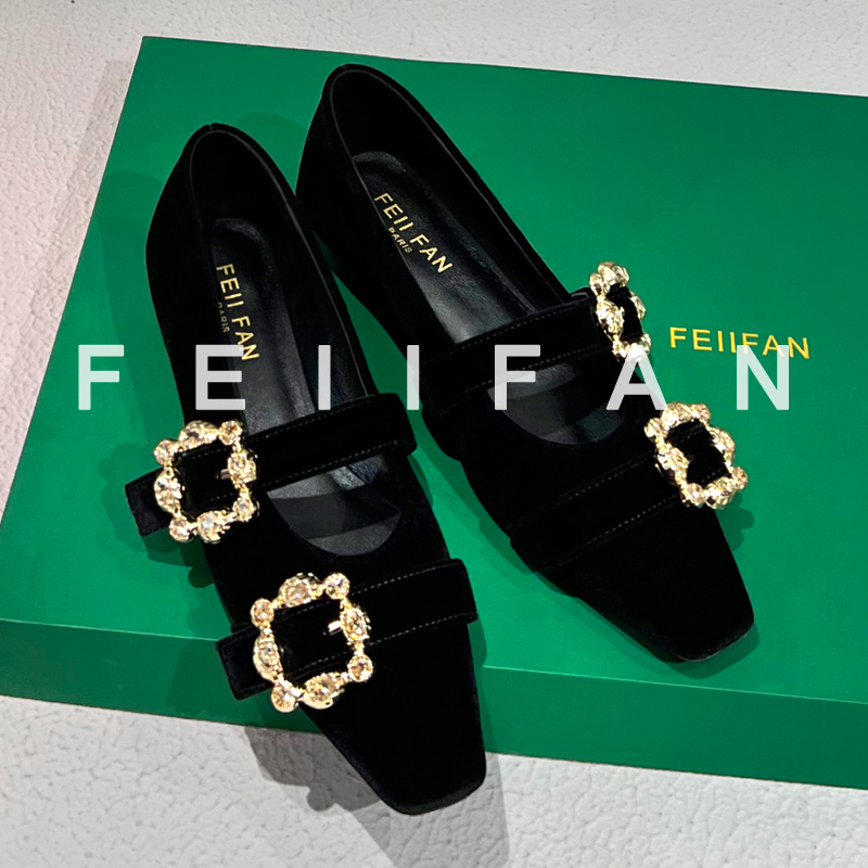 平底单鞋女2025秋冬新款气质高级法式绝美方头黑色鞋子1242