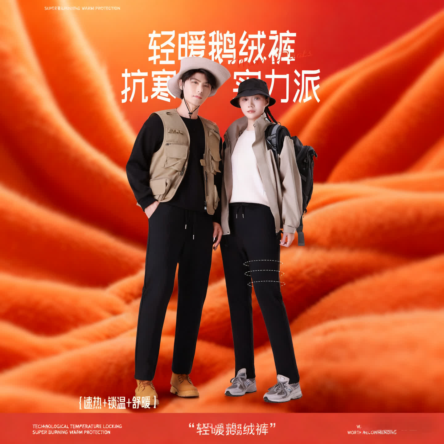 90鹅绒裤男女同款石墨烯黑金保暖弹力羽绒休闲裤2777