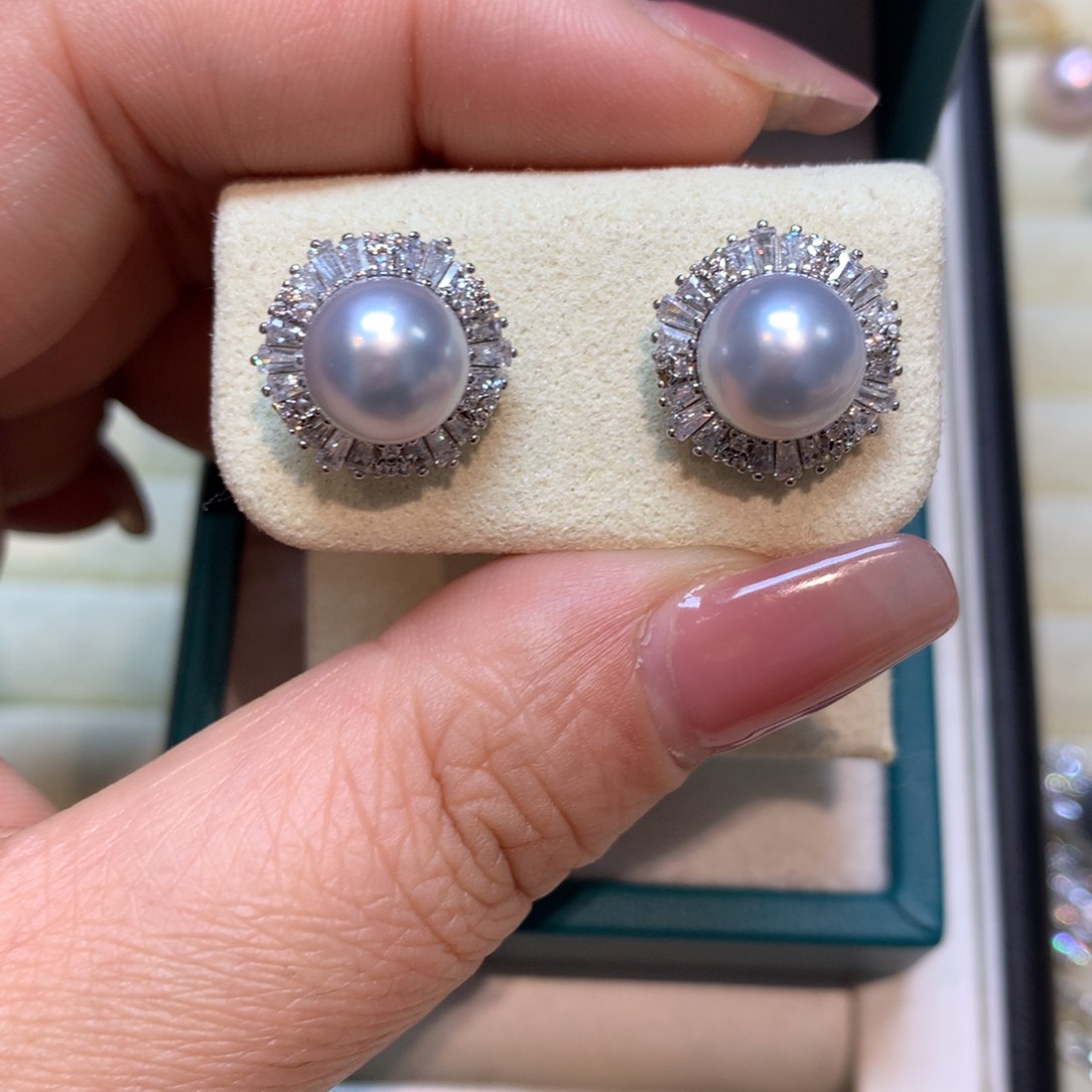 海水珍珠耳饰银S925镶嵌