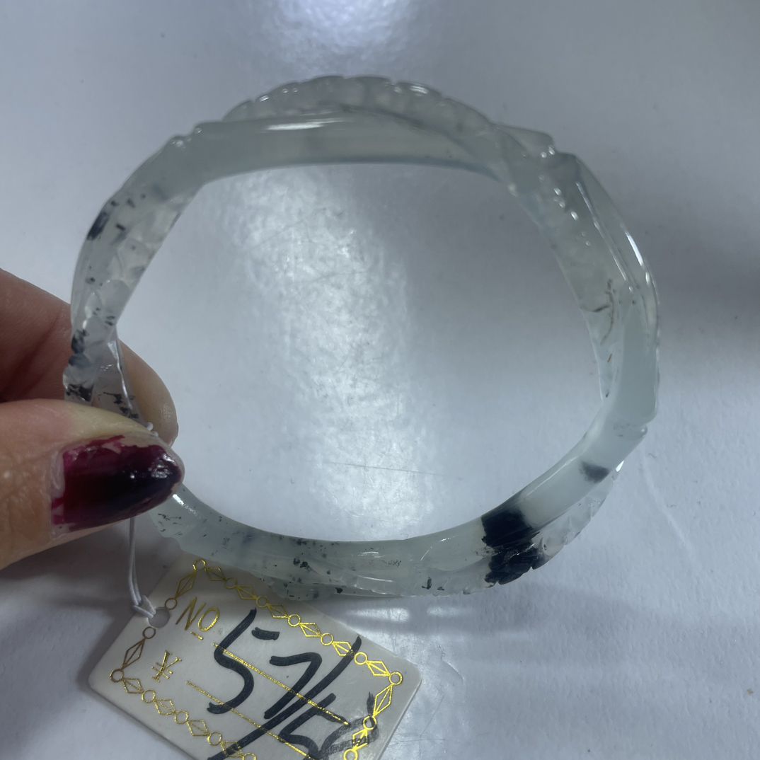 岫玉水墨蛇盘竹节手镯57.58口径388号