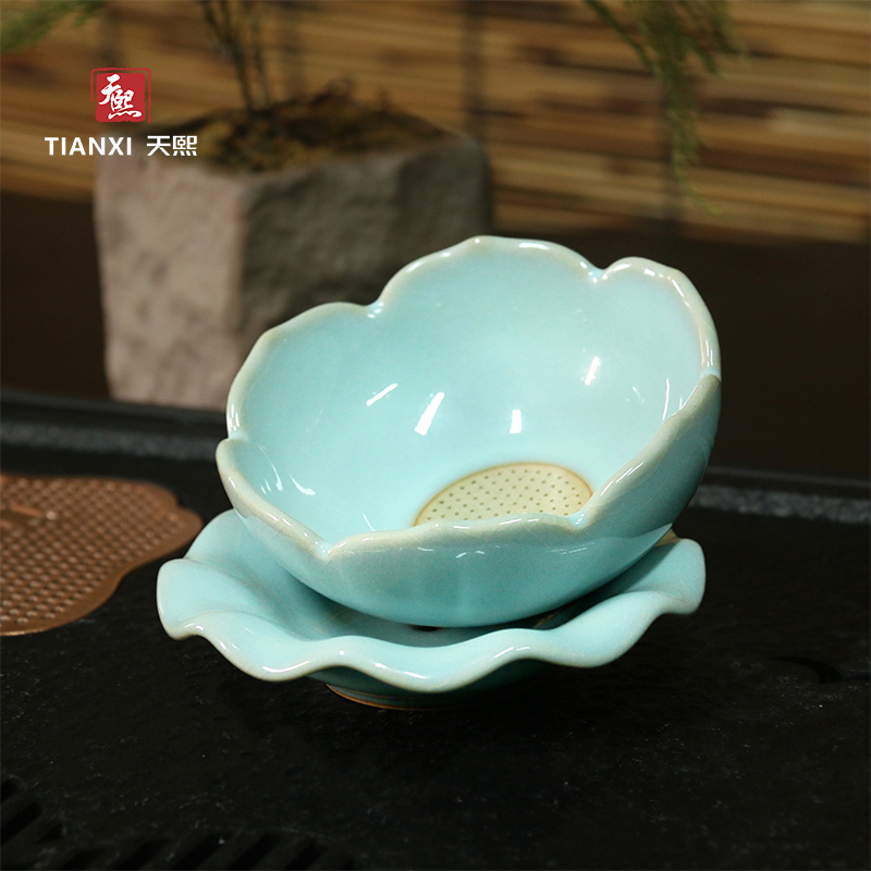 天熙汝瓷丨莲花茶漏汝瓷茶滤天青釉滤茶器