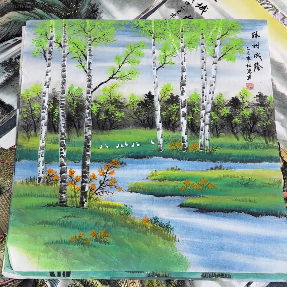 国画尺寸70X70手绘作品 