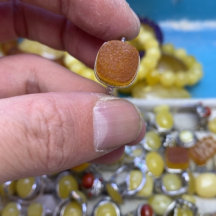 蜜蜡裸石银S925镶嵌戒指