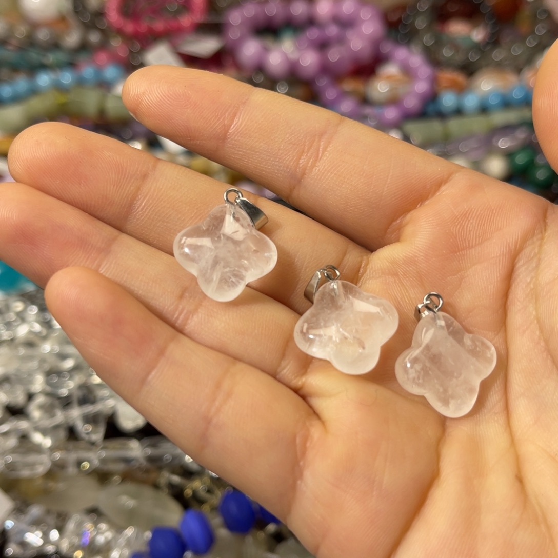 紫晶珠宝半成品银S925镶嵌白水晶吊坠四叶草3个