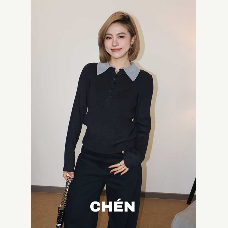 【事业线】晨总自制休闲百搭通勤显瘦秋冬假两件套头简约针织衫女