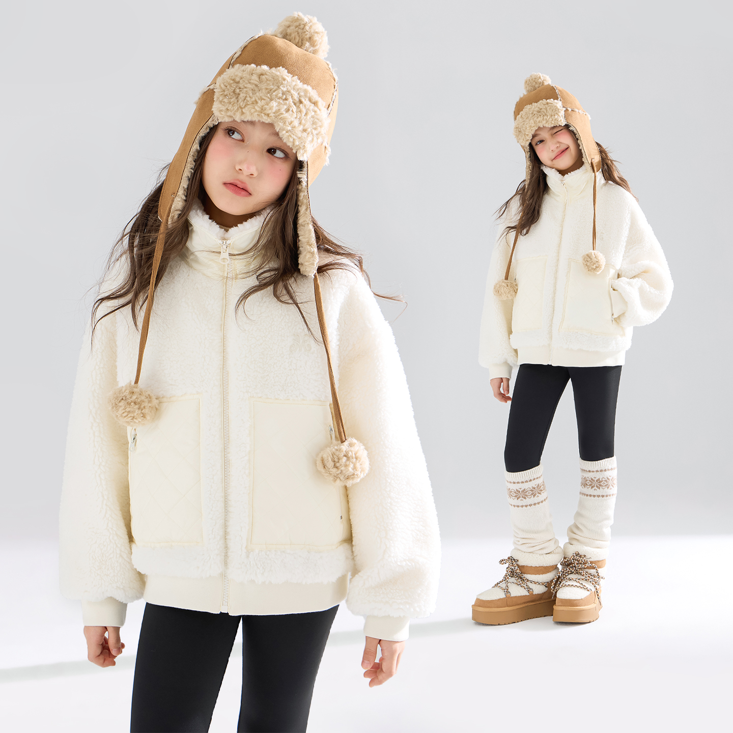 MUCMUKN新雪丽棉服羊羔绒拼接外套保暖女童冬新款M54XW5526
