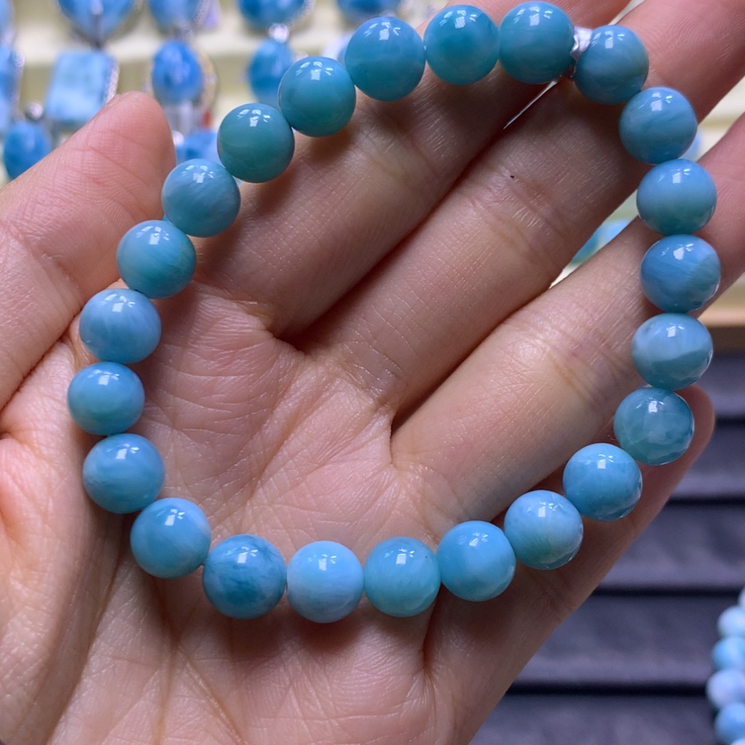 针钠钙石（海纹石）未镶嵌手串8+手串色差略异