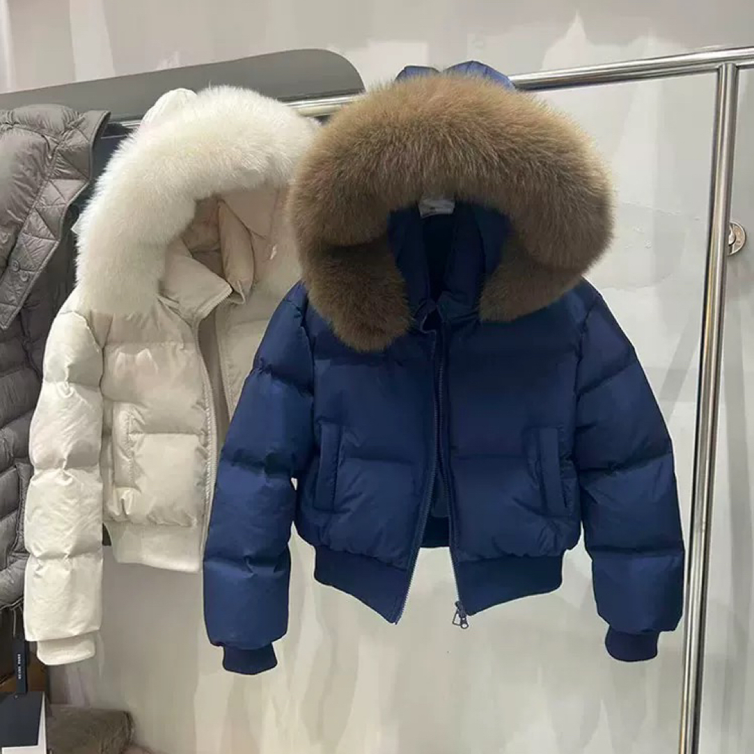 2025新款冬季短款可拆狐狸毛领羽绒服女加厚高腰时尚休闲宽松外套