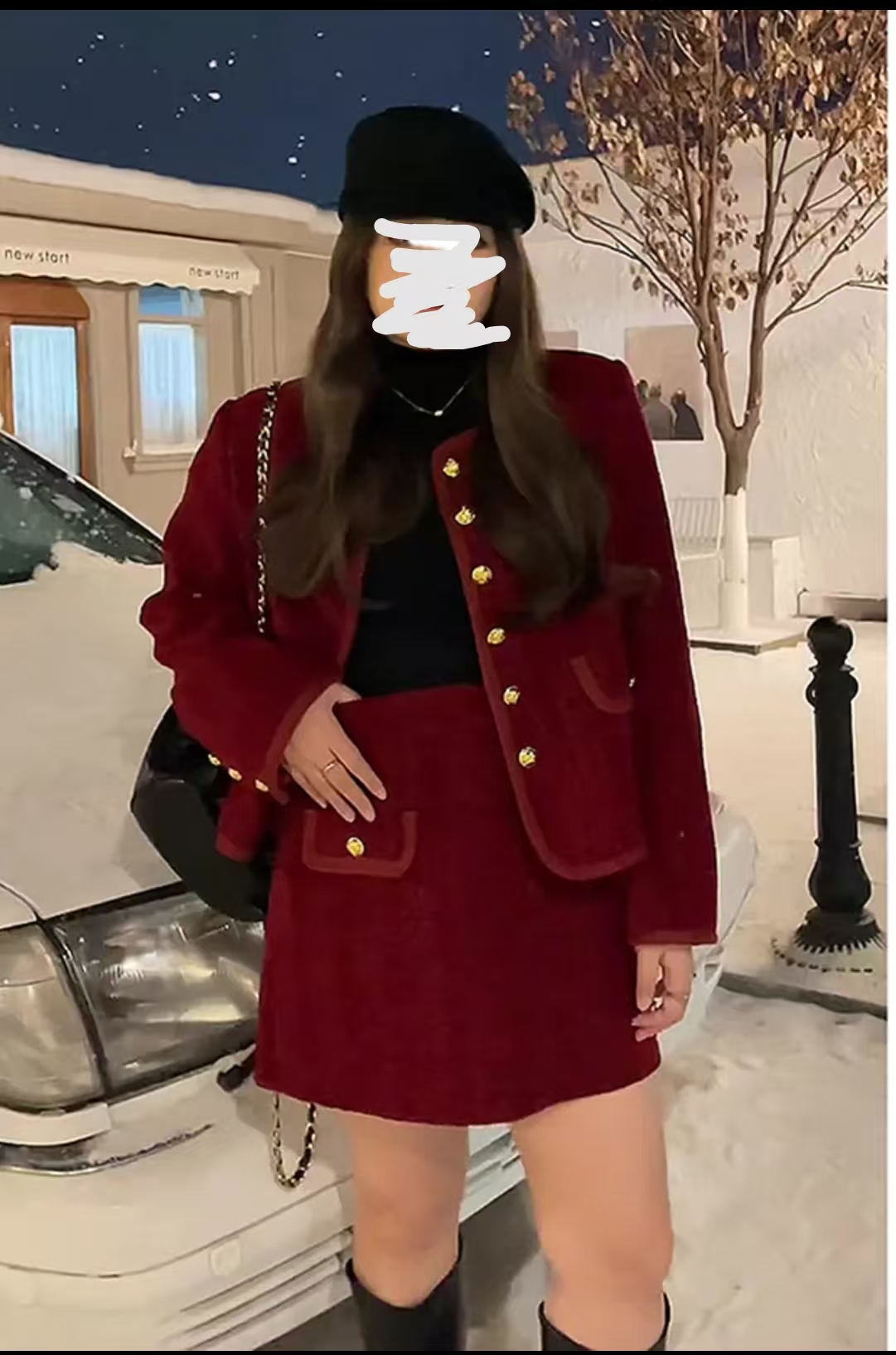 醋包【小香风】遮肉气质显瘦遮肚半身裙法式女秋冬套装（9970）