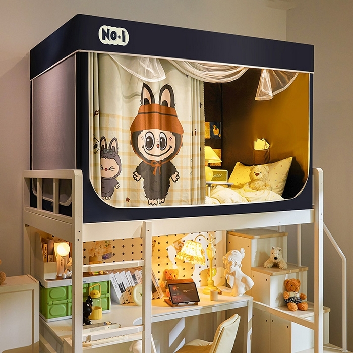 99%强遮光大学生宿舍单人上下铺一体式全封闭寝室卡通学生蚊帐富