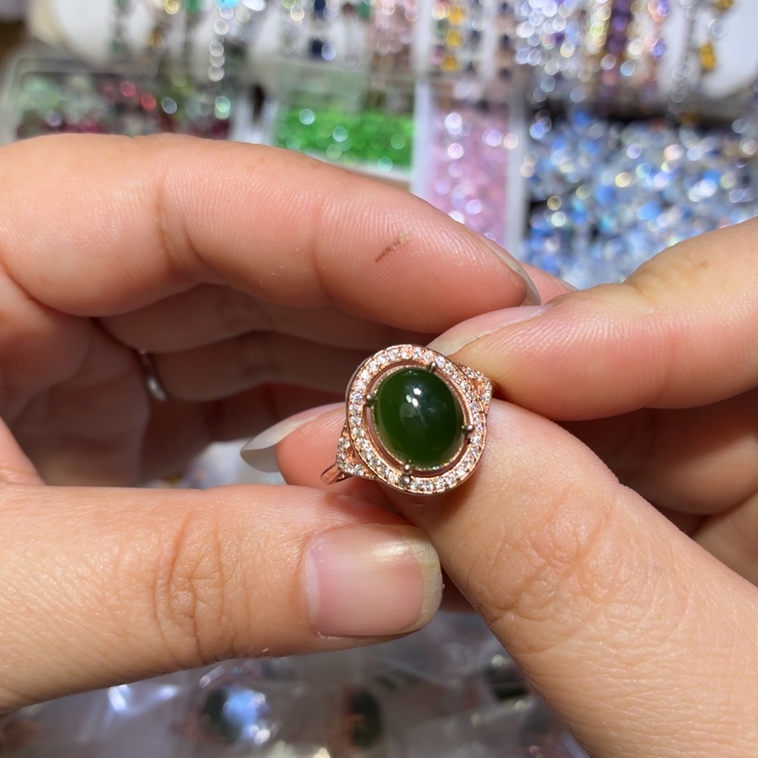 和田玉银S925镶嵌戒指