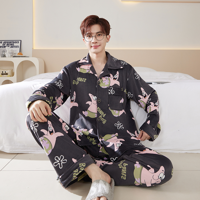 2025冬季新款海岛绒睡衣男珊瑚绒青少年男款保暖法兰绒家居服套装