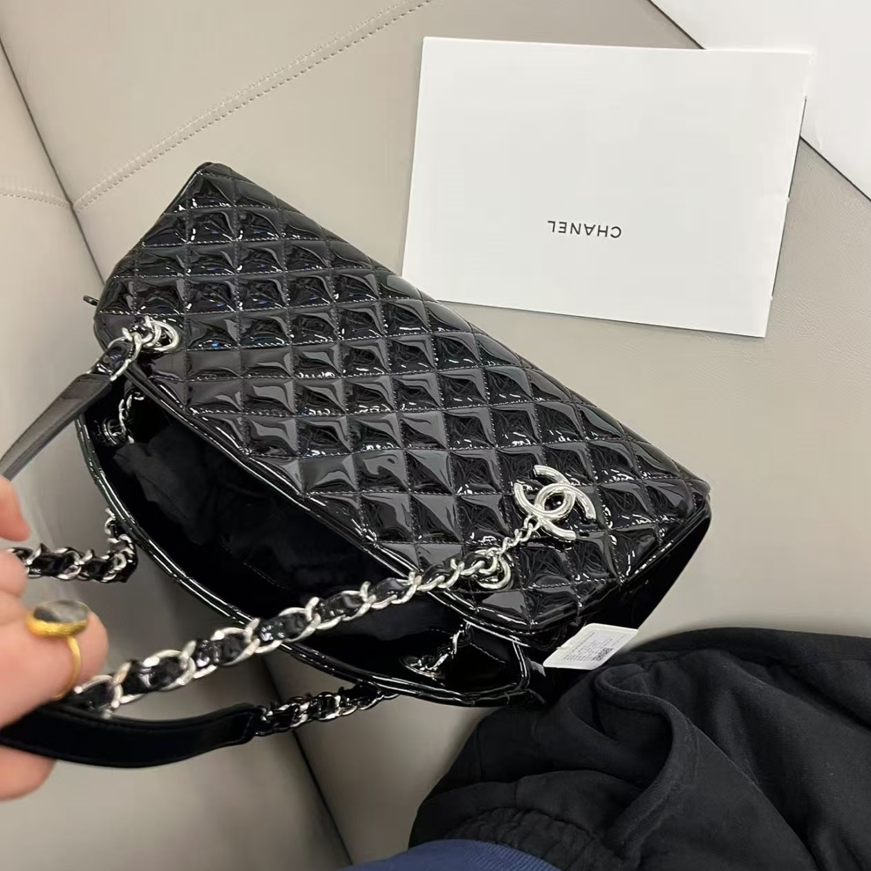 95新 Chanel/香奈儿 保龄球小号黑银漆皮/优品