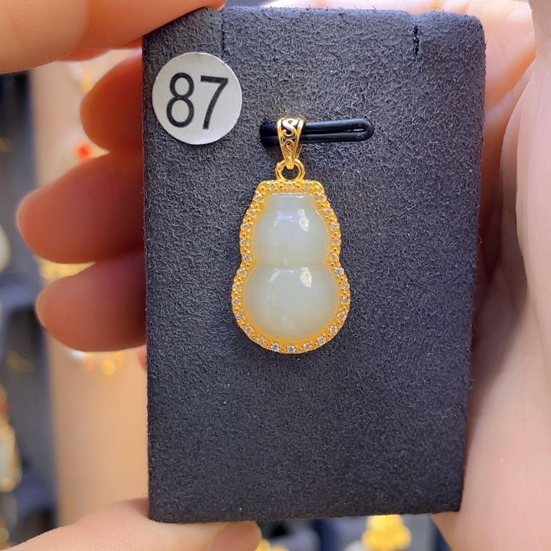 和田玉颈饰银S925镀金镶嵌