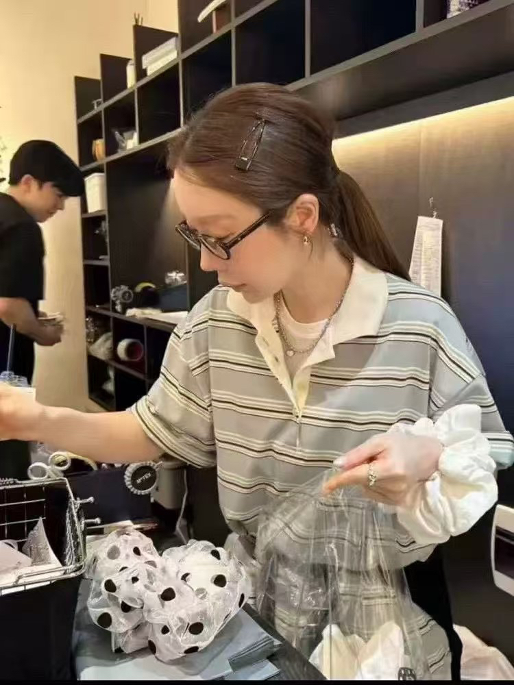 欧尼同款mur翻领条纹T.