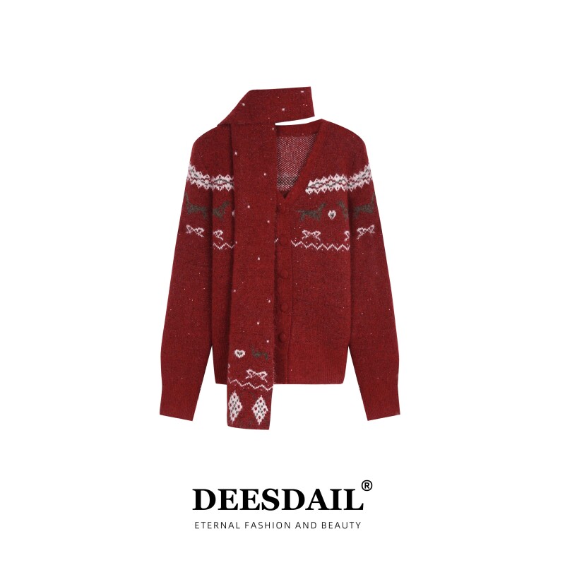 【24】Deesdail冬红色圣诞氛围感围脖毛衣显瘦百搭针织衫A483