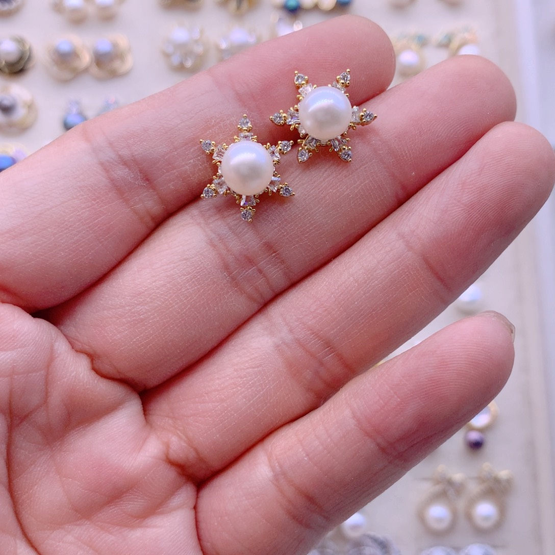 合金淡水珍珠耳饰