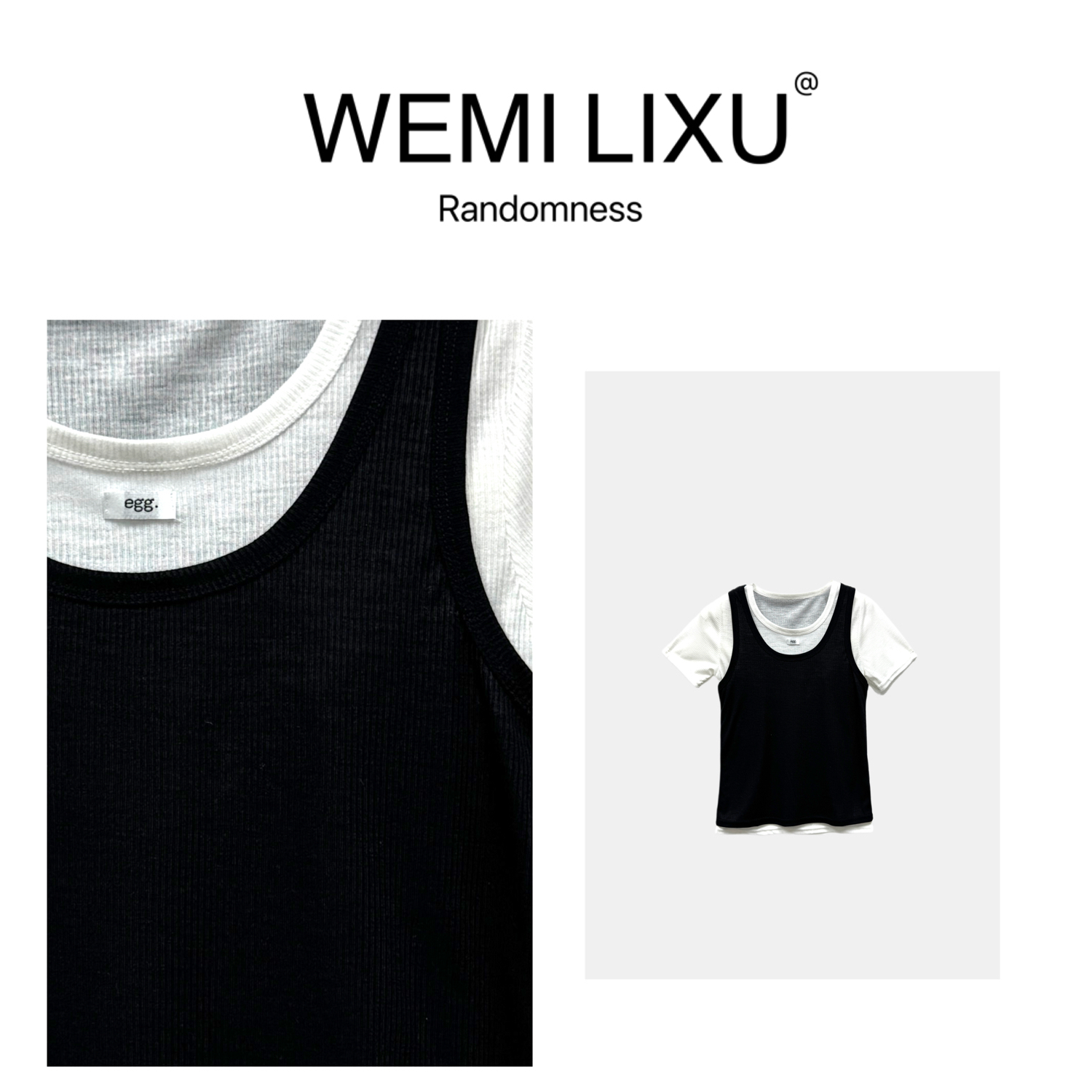 WEMI LIXU“梵蒂冈”春夏时尚百搭女装拼色假两件短袖修身T恤1015