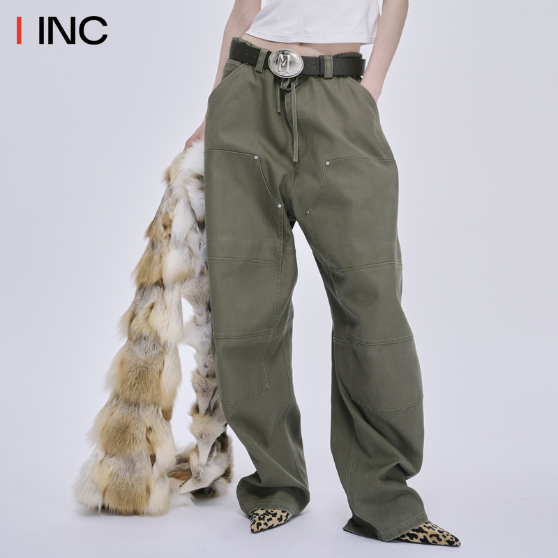 MARKGONG 纯色工装裤女25AW秋季新款复古抽绳立体口袋休闲裤IINC