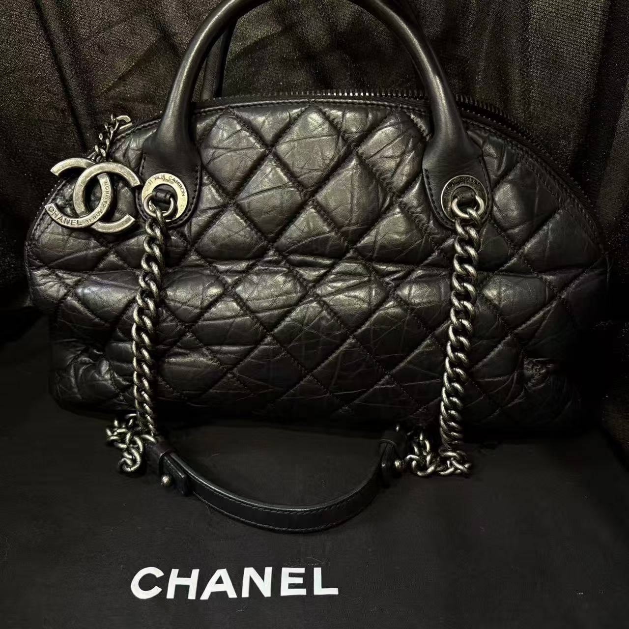 95新 Chanel/香奈儿 任意门奢品/香奈儿黑银保龄球斜挎包/98新