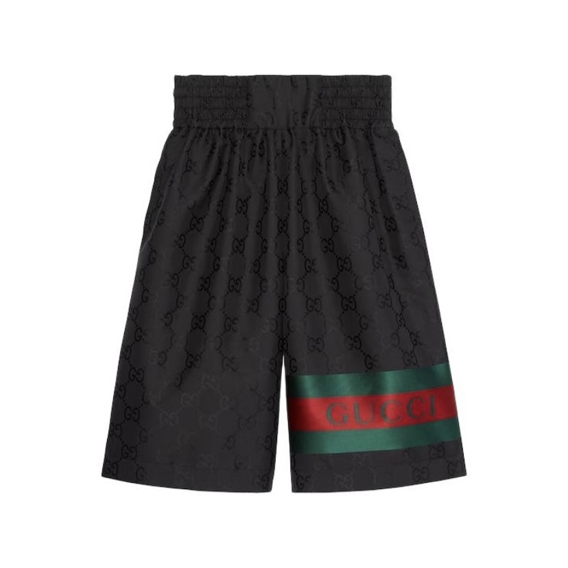 未使用 GUCCI/古驰 松紧腰字母印花满印休闲短裤男款黑色