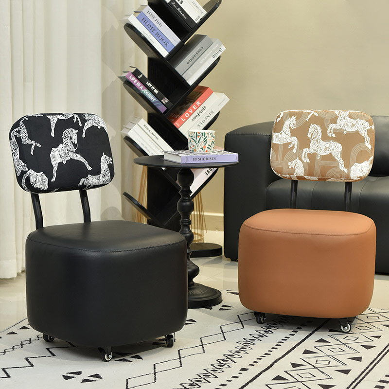 【骏马高椅】溜溜凳家用客厅万向轮沙发凳滑轮凳子换鞋凳靠背椅子