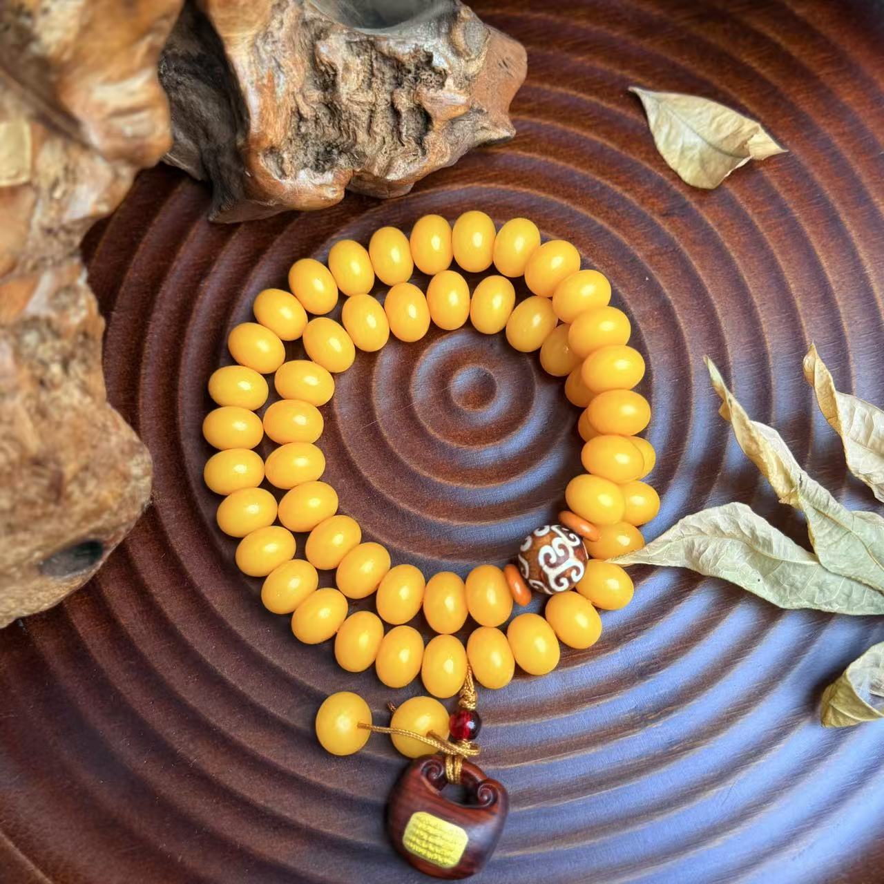 DP 1245-8*10mm黄双圈菩提+进宝挂坠菩提（无礼盒）