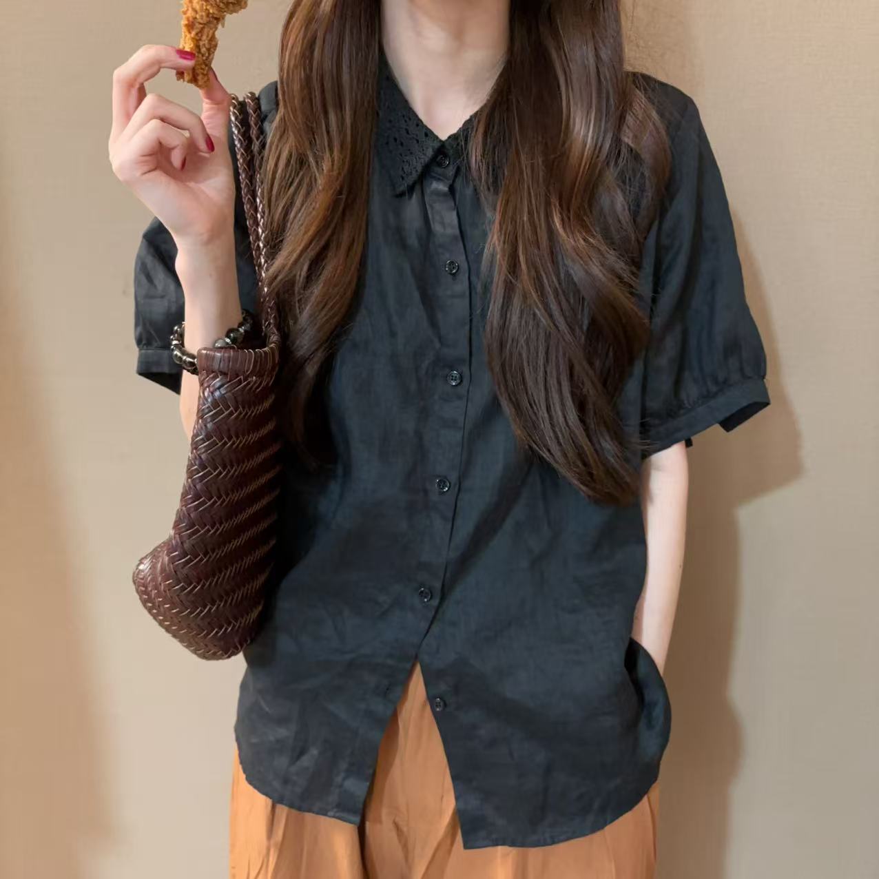 法式别致花边翻领小衫