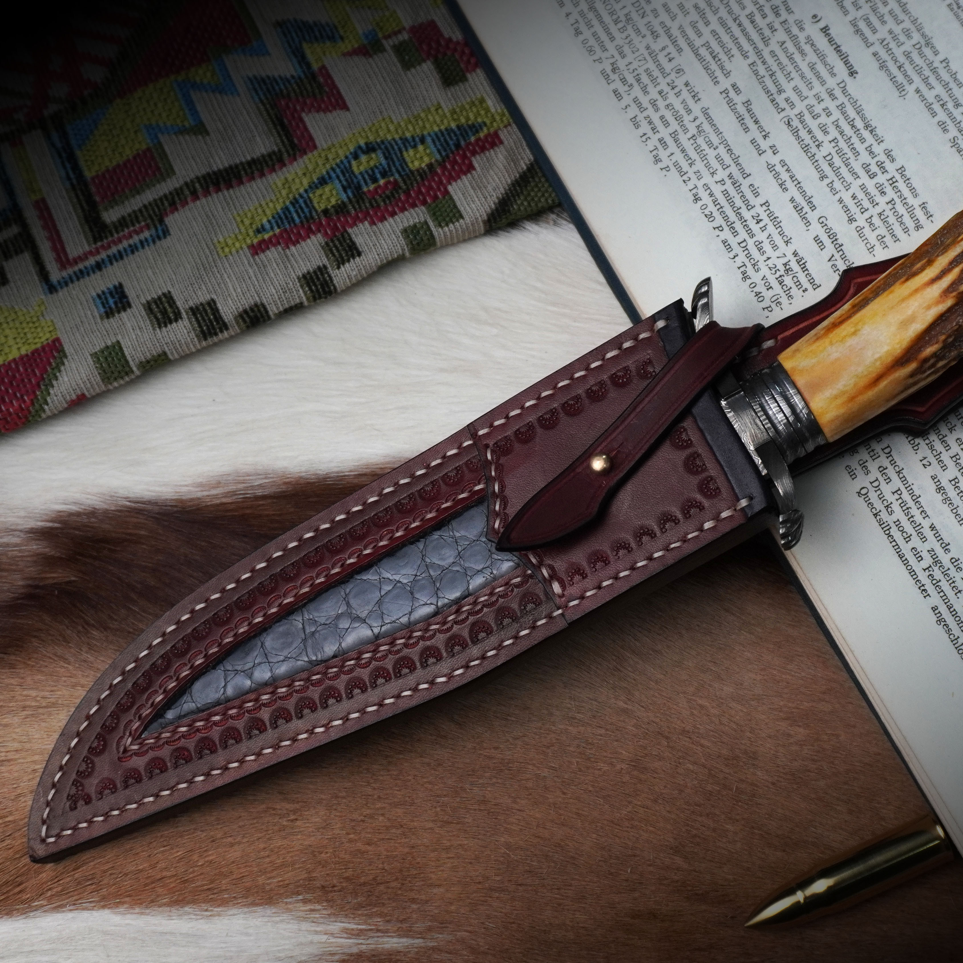 钱塘锻冶羽毛纹大马士革钢户外水果刀