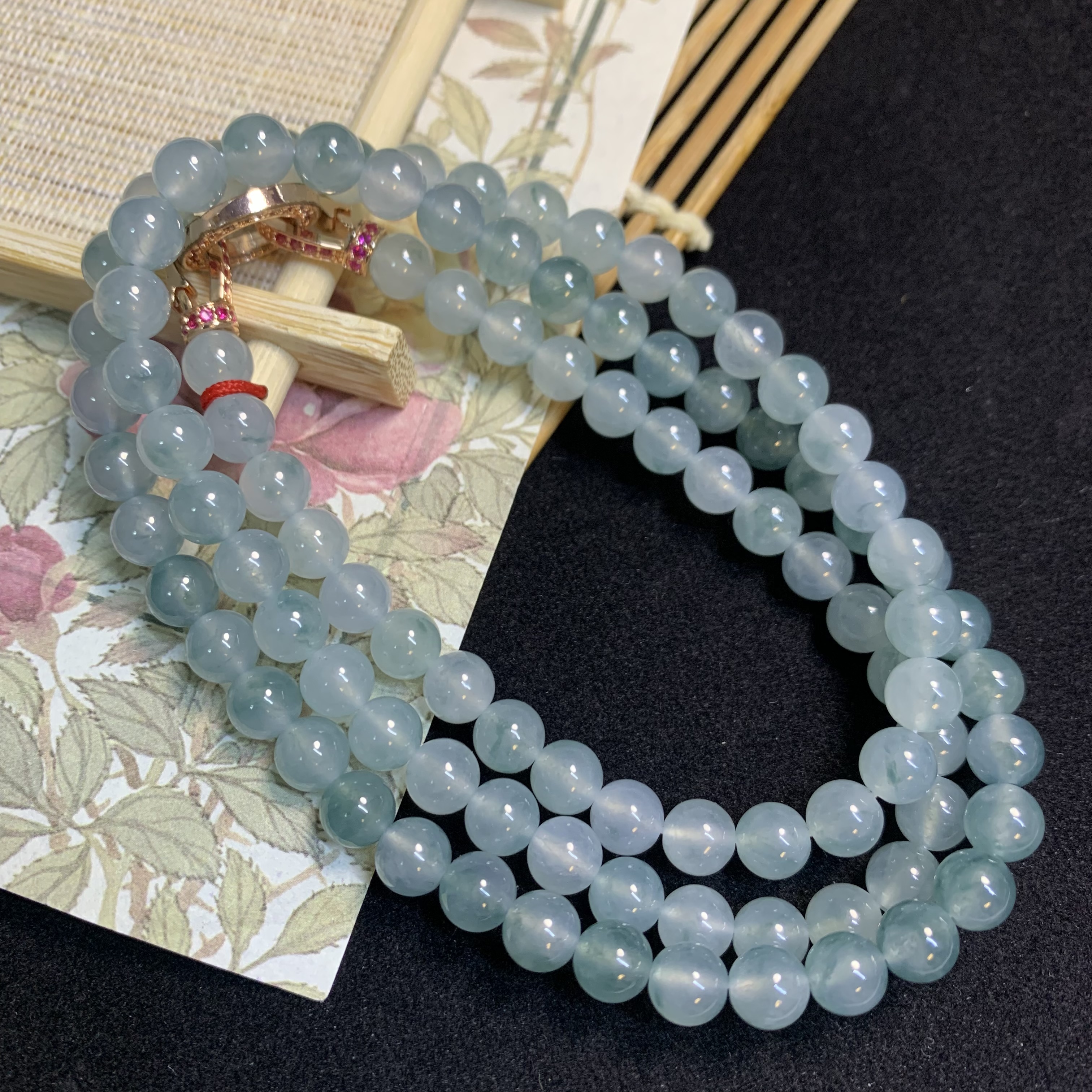 【琪宝臻选】冰种蓝底飘花项链 卡6.8mm 天然缅甸翡翠A货 95折
