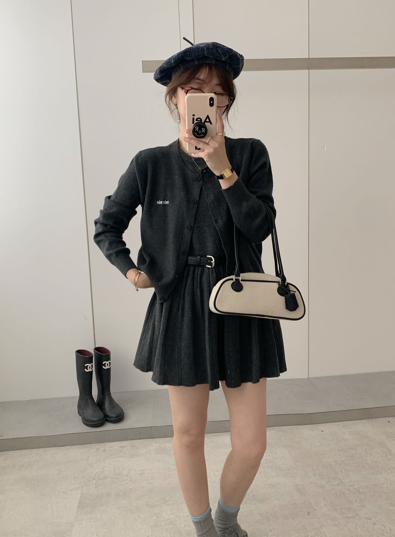 针织衫开衫背心百褶连衣裙两件套装女2025秋季法式气质设计感显瘦