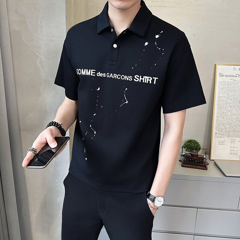 2025夏季新款男士休闲短袖韩版宽松高品质Polo杉印花潮流百搭polo