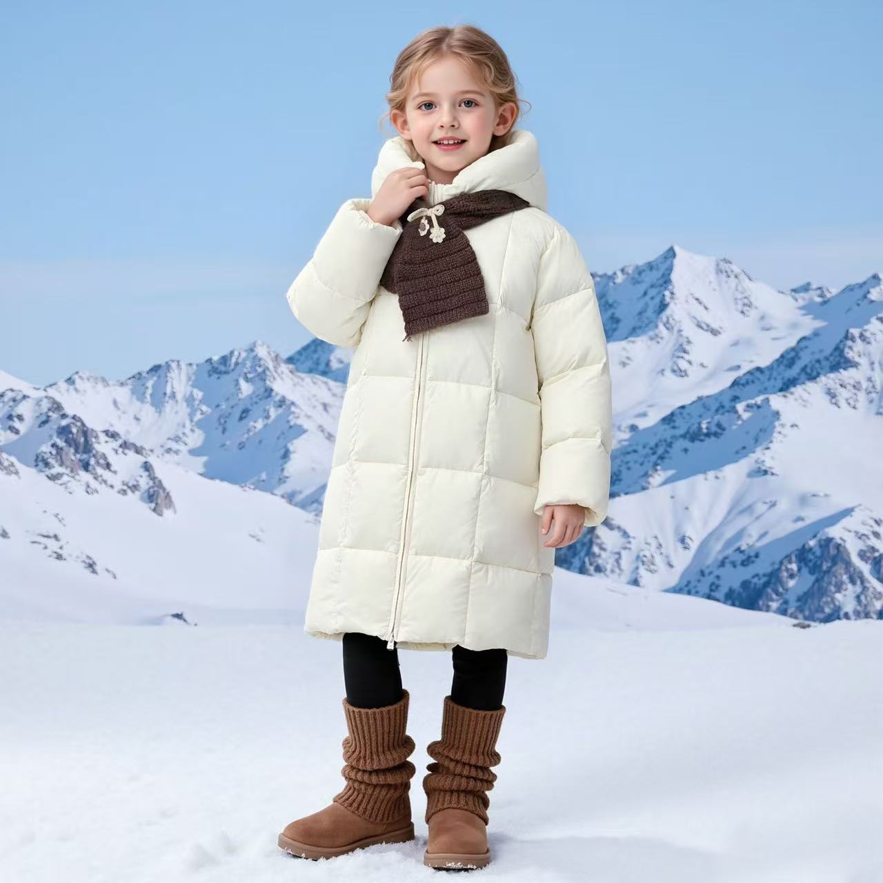 【泰迪珍藏】90绒防风时尚运动长款加厚连帽男女童羽绒服